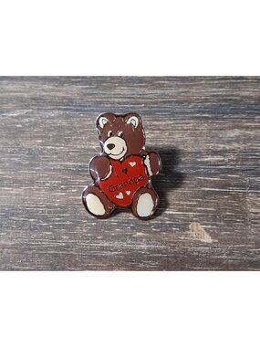 Vintage Grandpa Teddy Bear Badge Pin SWIB Taiwan Heart Love Papa